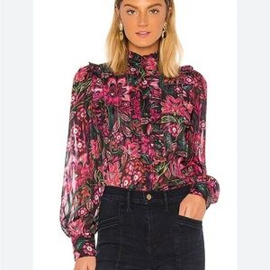 REVOLVE X DIVINE HERITAGE BIB FRONT WITH RUFFLE BLOUSE Top Pink Medium M